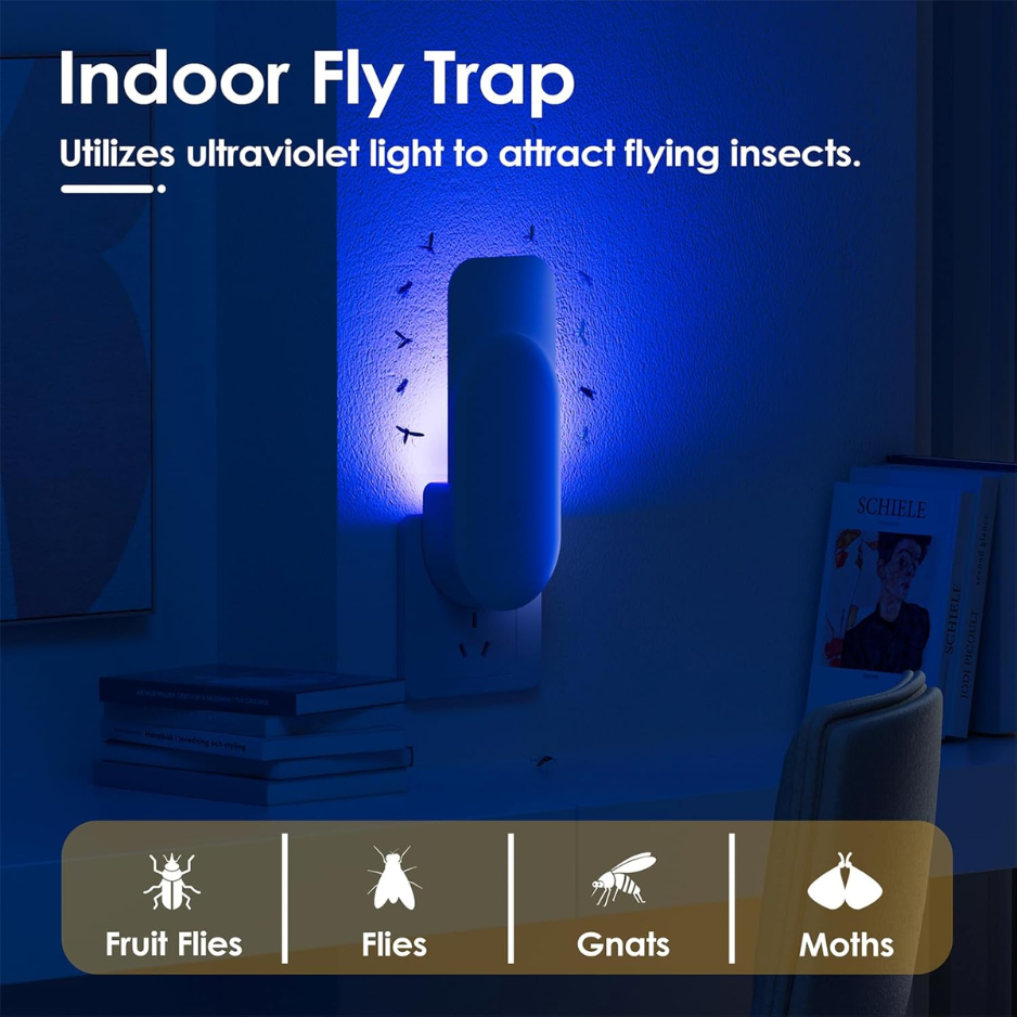 2-in-1 Indoor Plug-in Flying Insect Trap - Fruit Fly & Gnat Catcher With 6 Glue Cards White — image 3