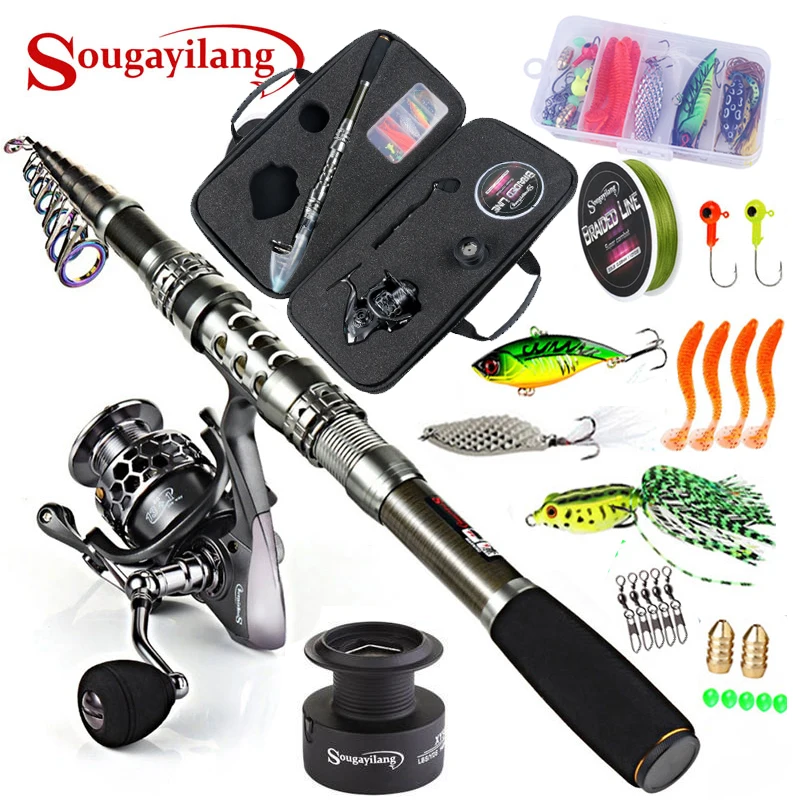Sougayilang Fishing Rod Combos with Telescopic Fishing Pole Spinning Reels Fishing Carrier Bag Lure line Sets For Travel Fishing — image 1