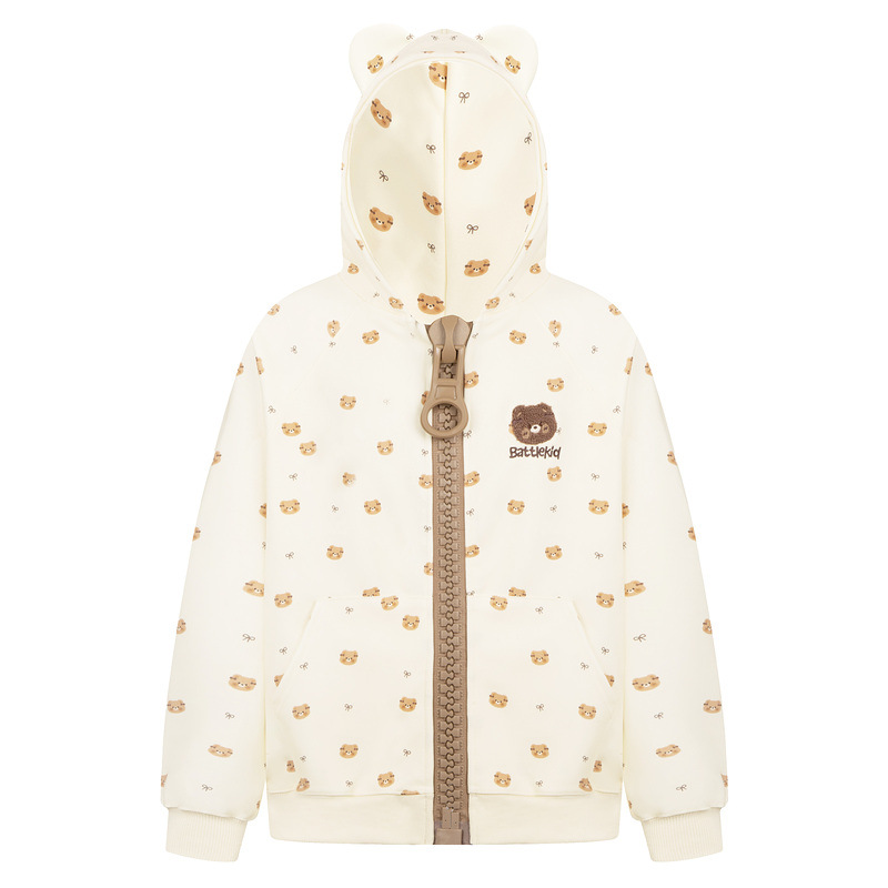 Full printed teddy bear ears hooded cardigan sweatshirt loose jacket — image 8