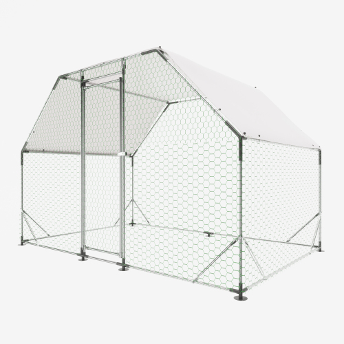 9.94 Ft. X 6.46 Ft. X 6.36 Ft. Metal Large Chicken Coop Walk-in Poultry Cage Run Flat Shaped With Waterproof Cover — image 8