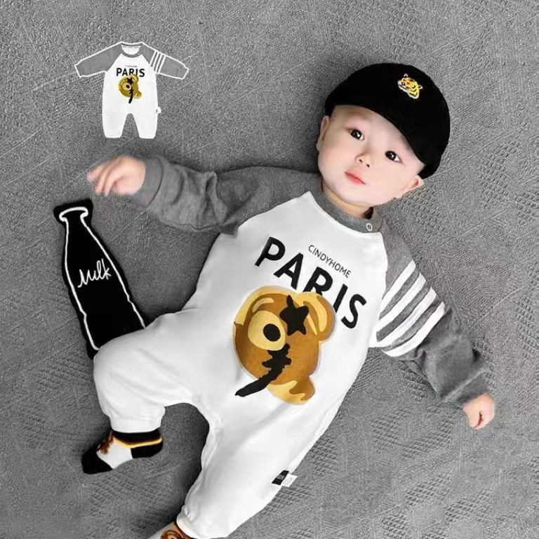 Fall Baby Romper for Boys and Girls, Cute Bear Print Outfit — image 4