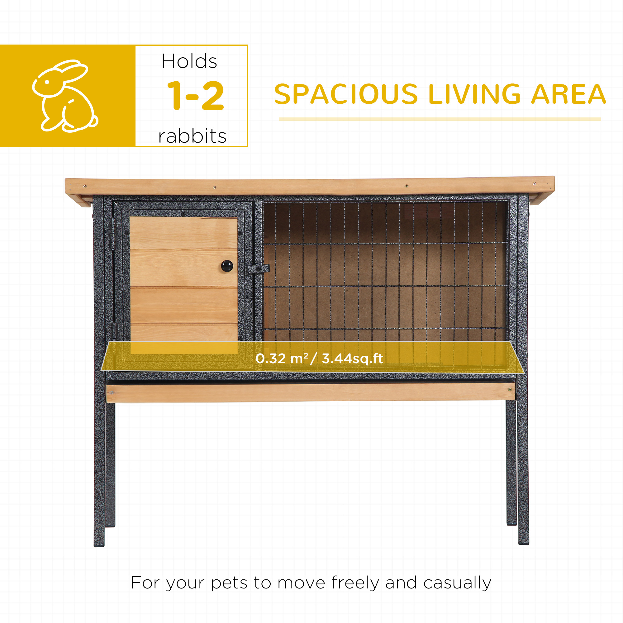 Rabbit Hutch Elevated Bunny Cage Small Animal Habitat with Metal Frame, No Leak Tray, Metal Wire Pan, Openable Water-Resistant Asphalt Roof for Rabbits, Chickens, Ducks, Indoor/Outdoor Natural — image 2