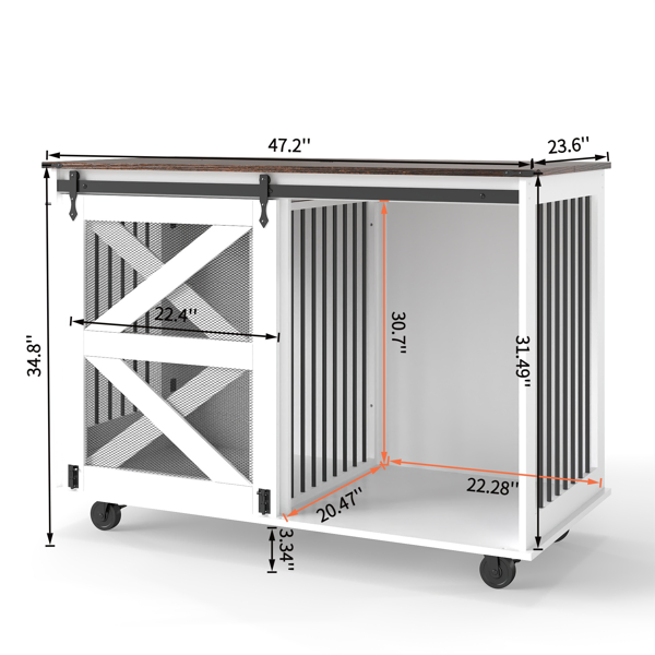 47.2" Mobile Dog Crate With Flip-Top Feeding Door, Dual-Access & 5 Caster System (2 Locking), Side Hooks - Multi-Functional Pet Kennel, double Dog Crate Furniture — image 3