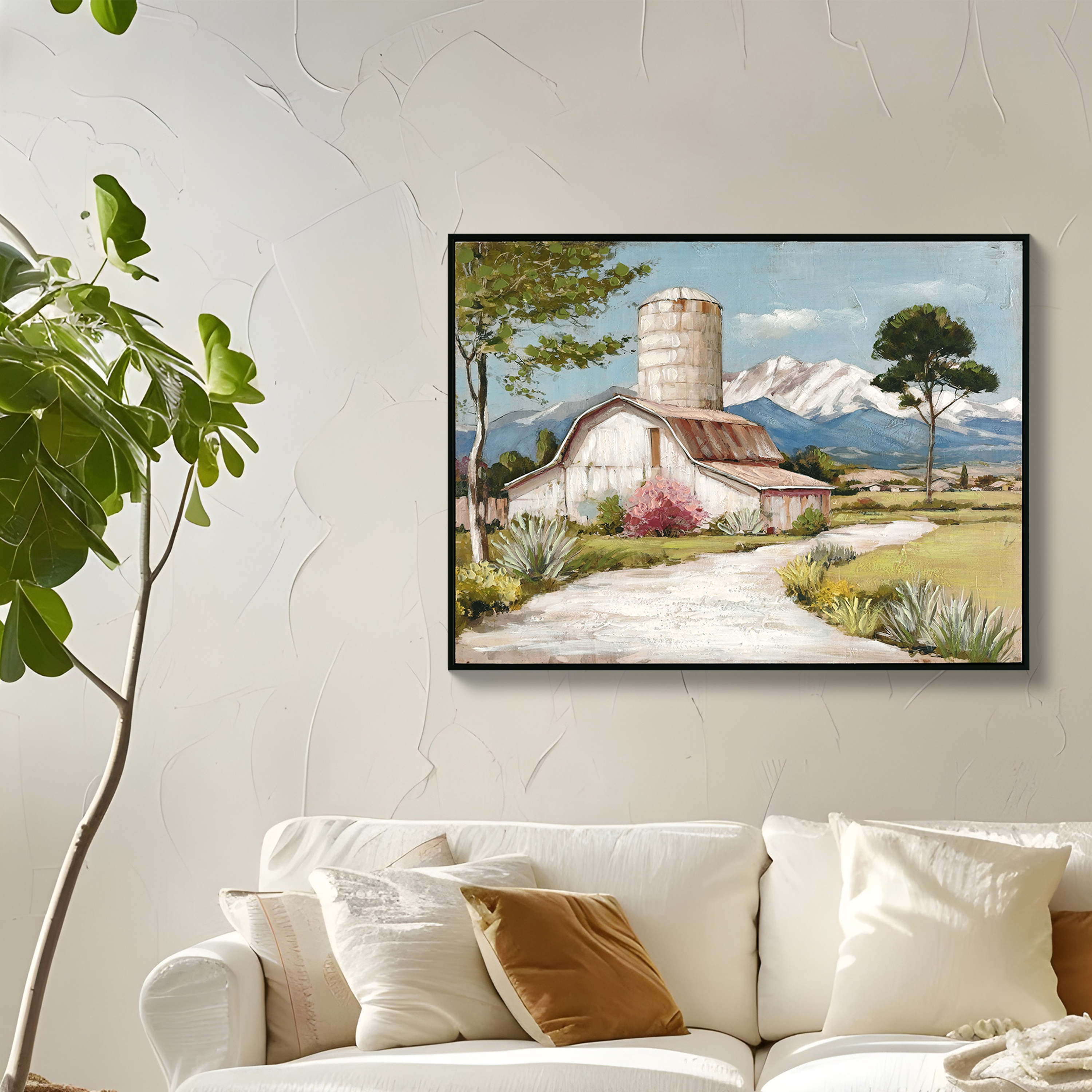 Arte de Pared en Lienzo con Marco Rustico de Granja Casa Rural Hermoso Cuadro de Campo Flor de Campo Impresionismo Paisaje Natural Escena del Campo Poster para Baño Habitación Oficina Decoración de Pared 32x24 pulgadas — imagen 3