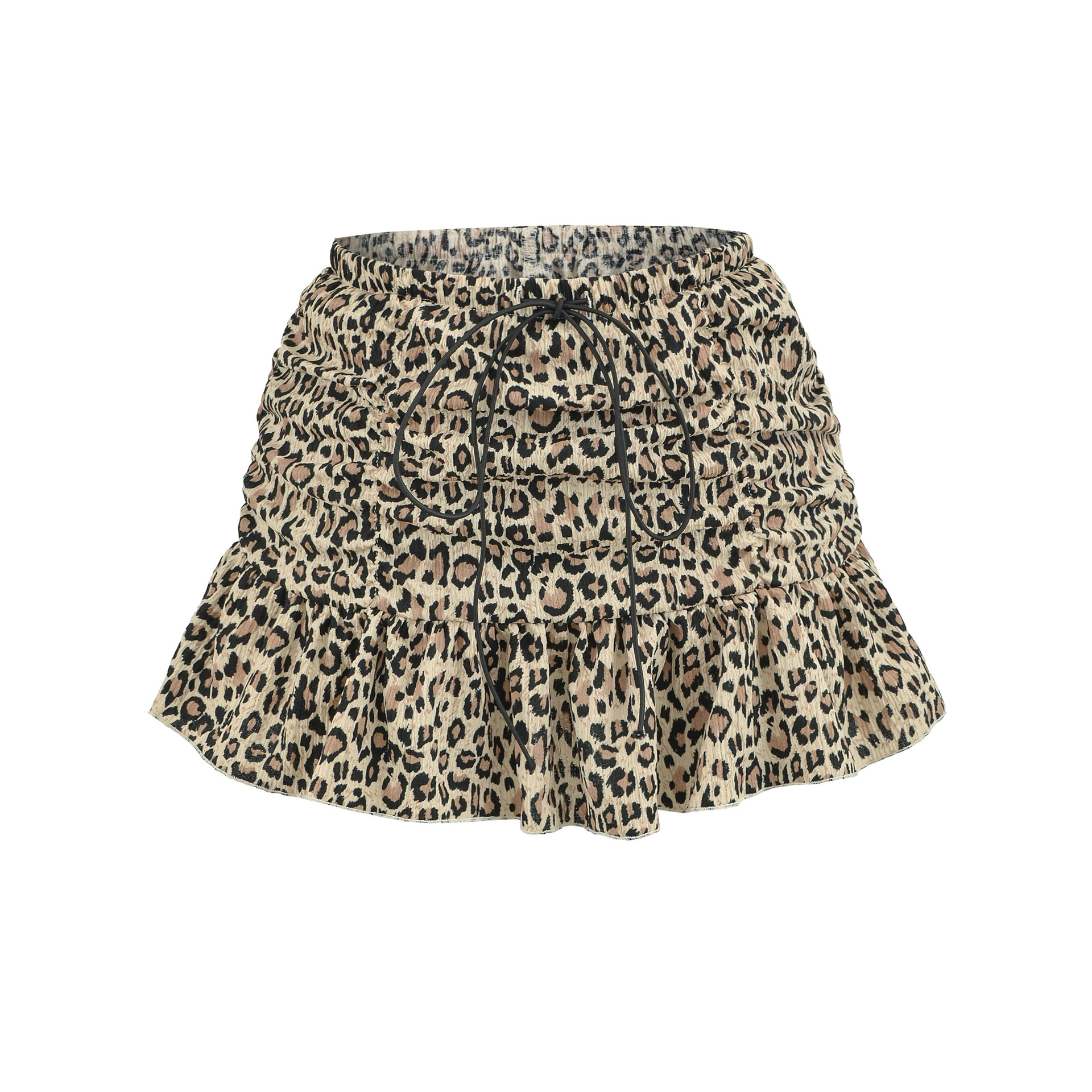 Leopard Print Tie-Up Mini Skirt for Women, Unique Umbrella Skirt, A-Line Midi Skirt — image 2