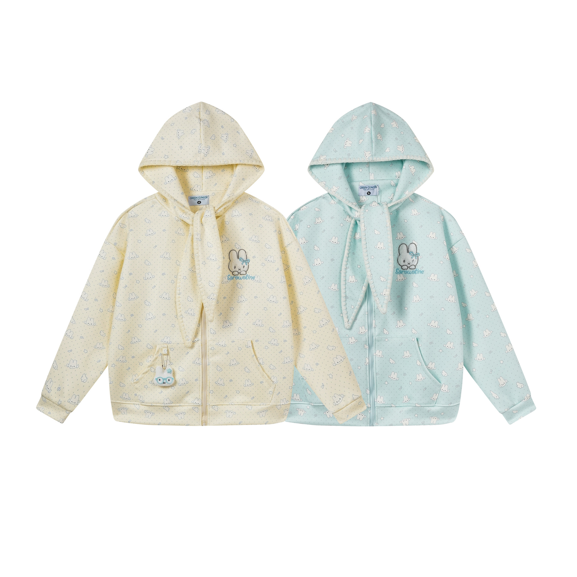 All-Over Print Bunny Hoodie with Rabbit Ear Drawstrings and Pendant Loose Cardigan Jacket — image 5