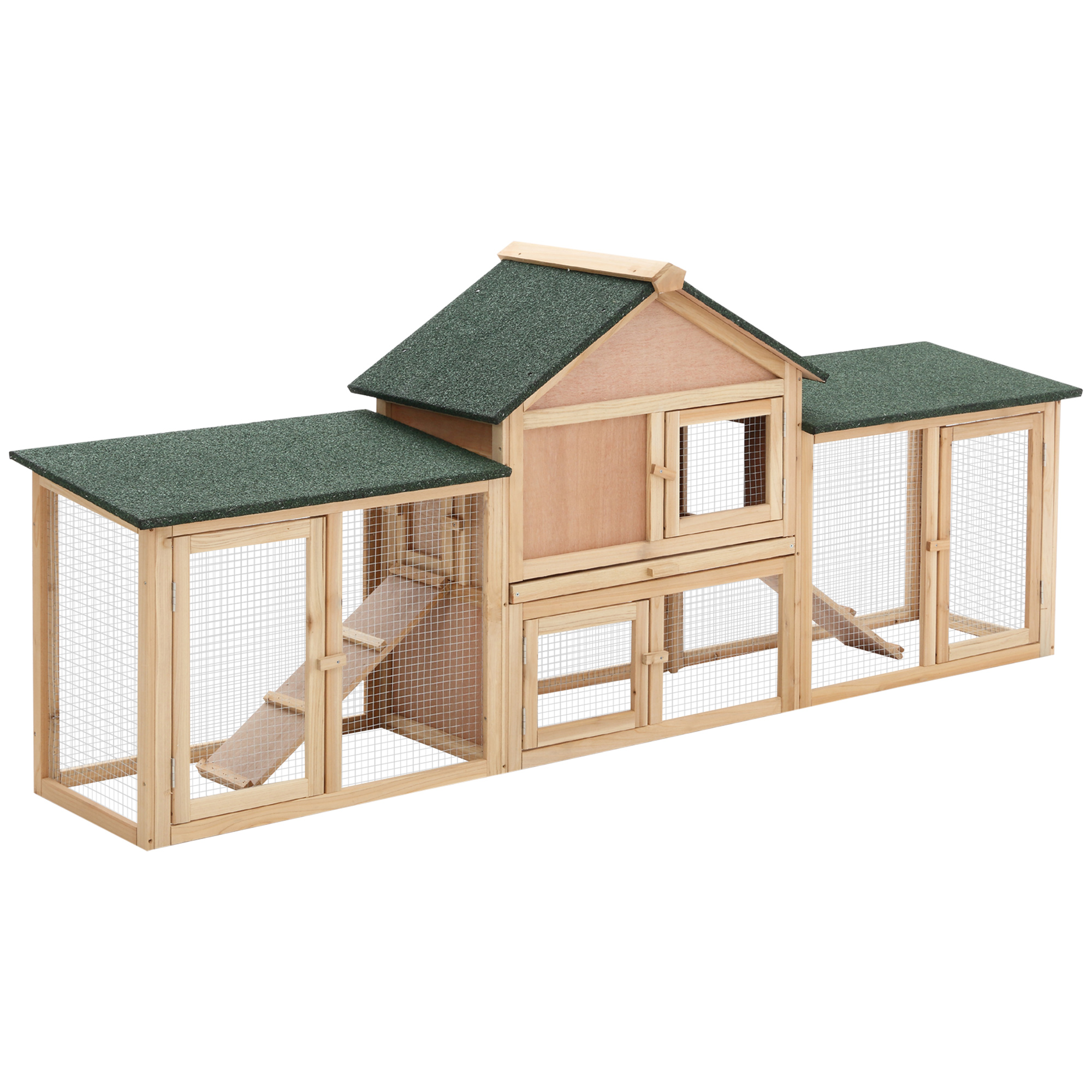 Conejera de Madera de 83", Casa Grande para Conejos con Doble Corral, Bandeja Extraíble, Techo Impermeable, Exterior, Natural — imagen 1