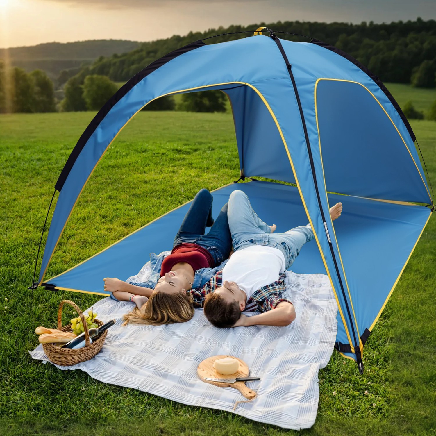 Toldo de Playa para 4-6 Personas con 3 Aberturas de Puerta, Bolsa de Transporte, UPF50, Impermeable, para Playa, Picnic, Campamento, Senderismo, Aventura y Pesca — imagen 3