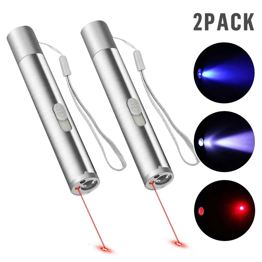 3in1 1mw Cat Laser Pointer Pen USB Rechargeable For Cat Toy White Torch & UV Light — image 4