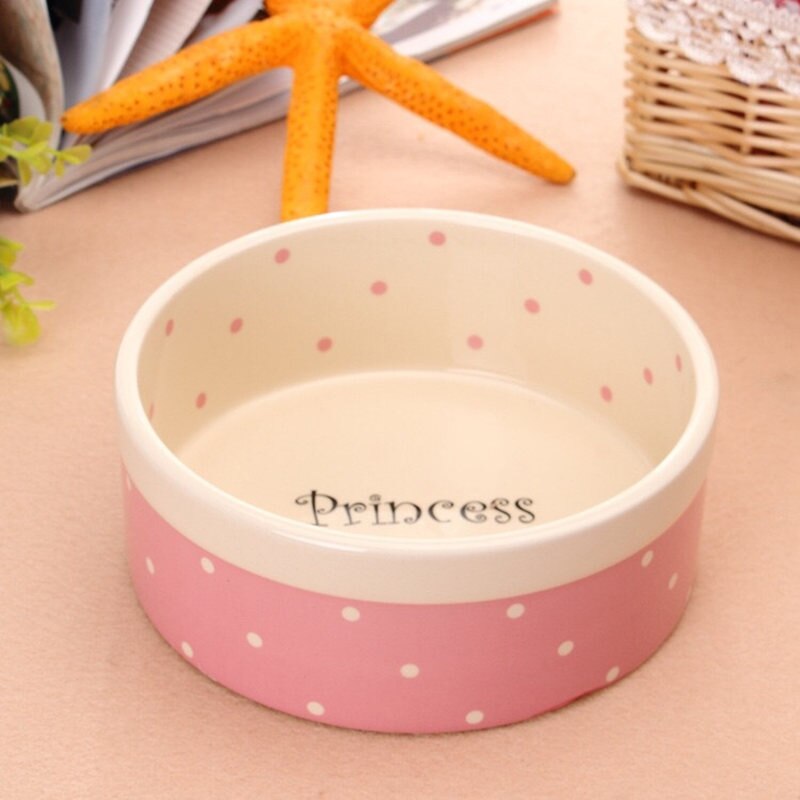 Pet Dog Beautiful Ceramics Pink Blue Dot Pattern Bowl Dog Cat Drinking Eating FeederS BW761 — image 8