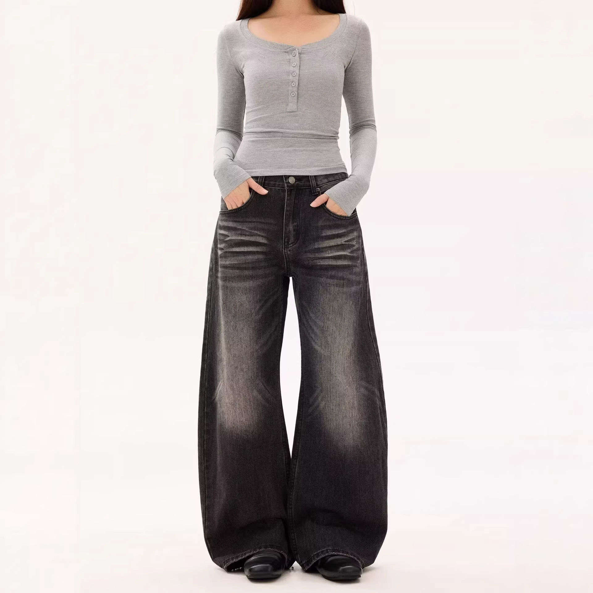 Pantalones de Jeans Relajados con Efecto Lava Gato — imagen 5