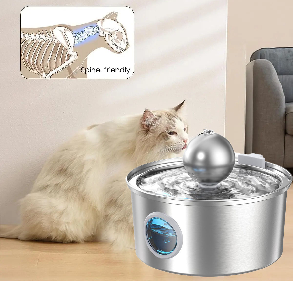 Stainless steel pet water dispenser, circular runway type, large capacity LED cat and dog water dispenser — image 2