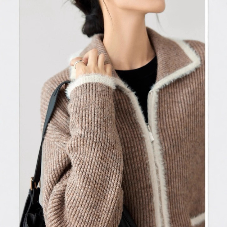 Imitation mink fur contrasting sweater jacket for women — image 3