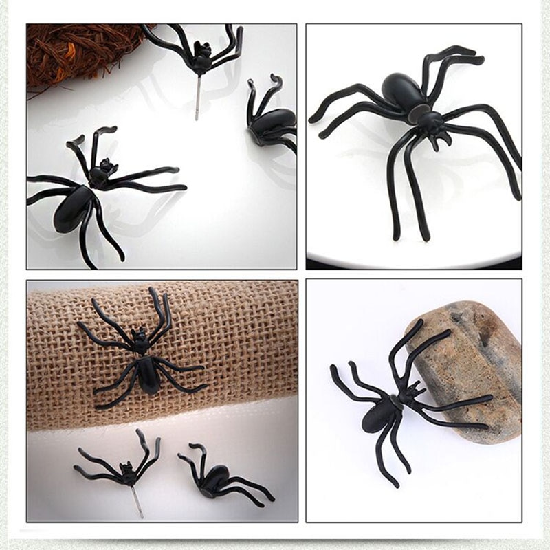 Halloween Decoration 1Piece 3D Creepy Black Spider Ear Stud Earrings for Haloween Party DIY Decoration Home Decor — image 6
