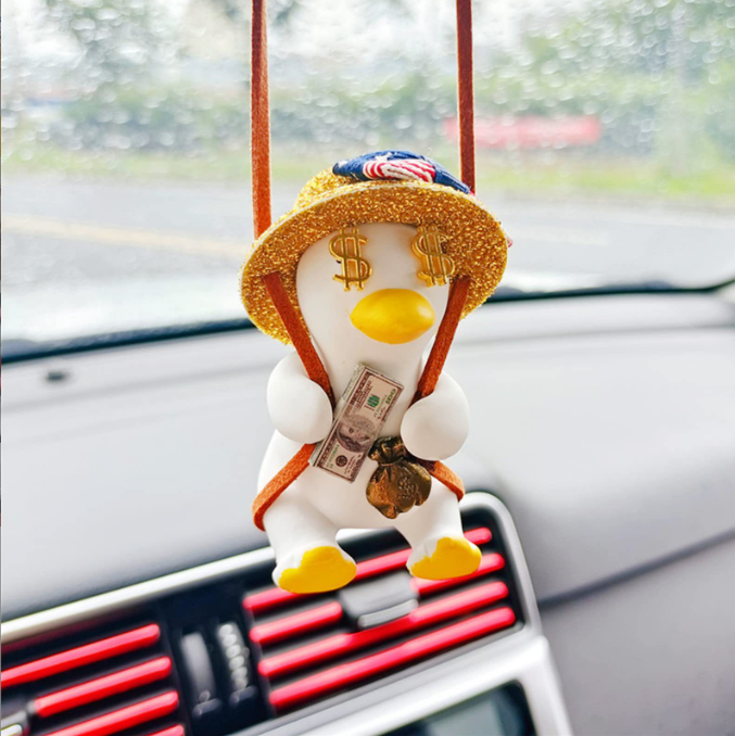 Handgun Cowboy Duck Car Rearview Mirror Pendant Decoration Super Cool Left Wheel Handgun Duck Anime Car Decoration Pendant Swing — image 7