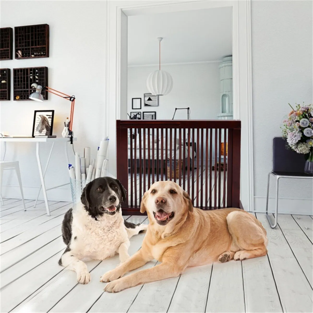 Wooden Pet Gate 3 Panels, Freestanding Length Adjustable — image 9
