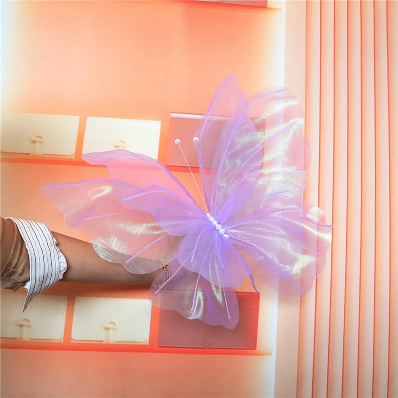 Silk Yarn Artificial Butterfly Mariage Decor Wedding Party Outdoor Holiday Decoration Display Giant Gauze Fake Butterfly — image 5