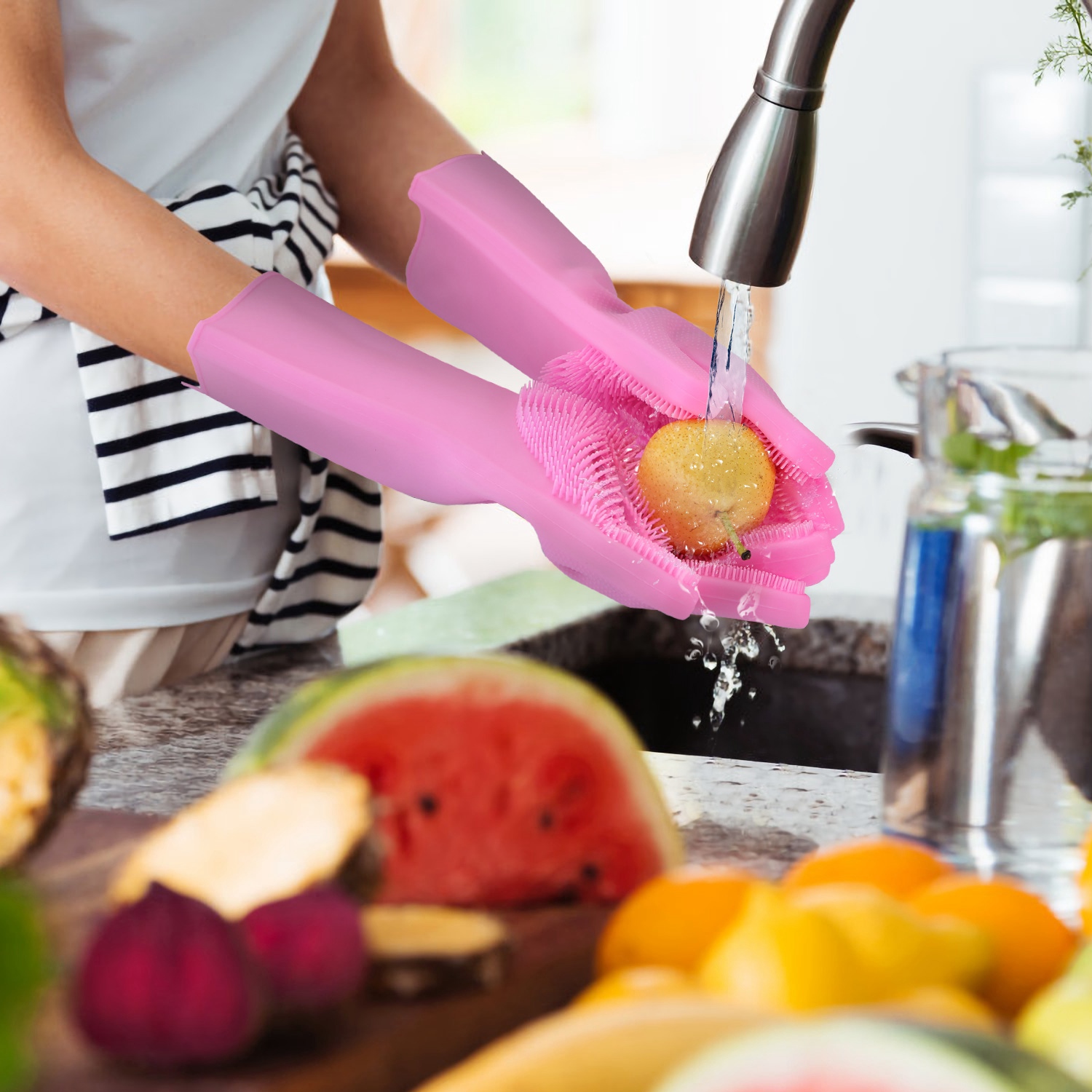 Par de Guantes de Silicona con Cerdas Para Lavar Platos, Esponja de Limpieza, Cepillo Para Mascotas, Guantes Resistentes al Calor — imagen 7