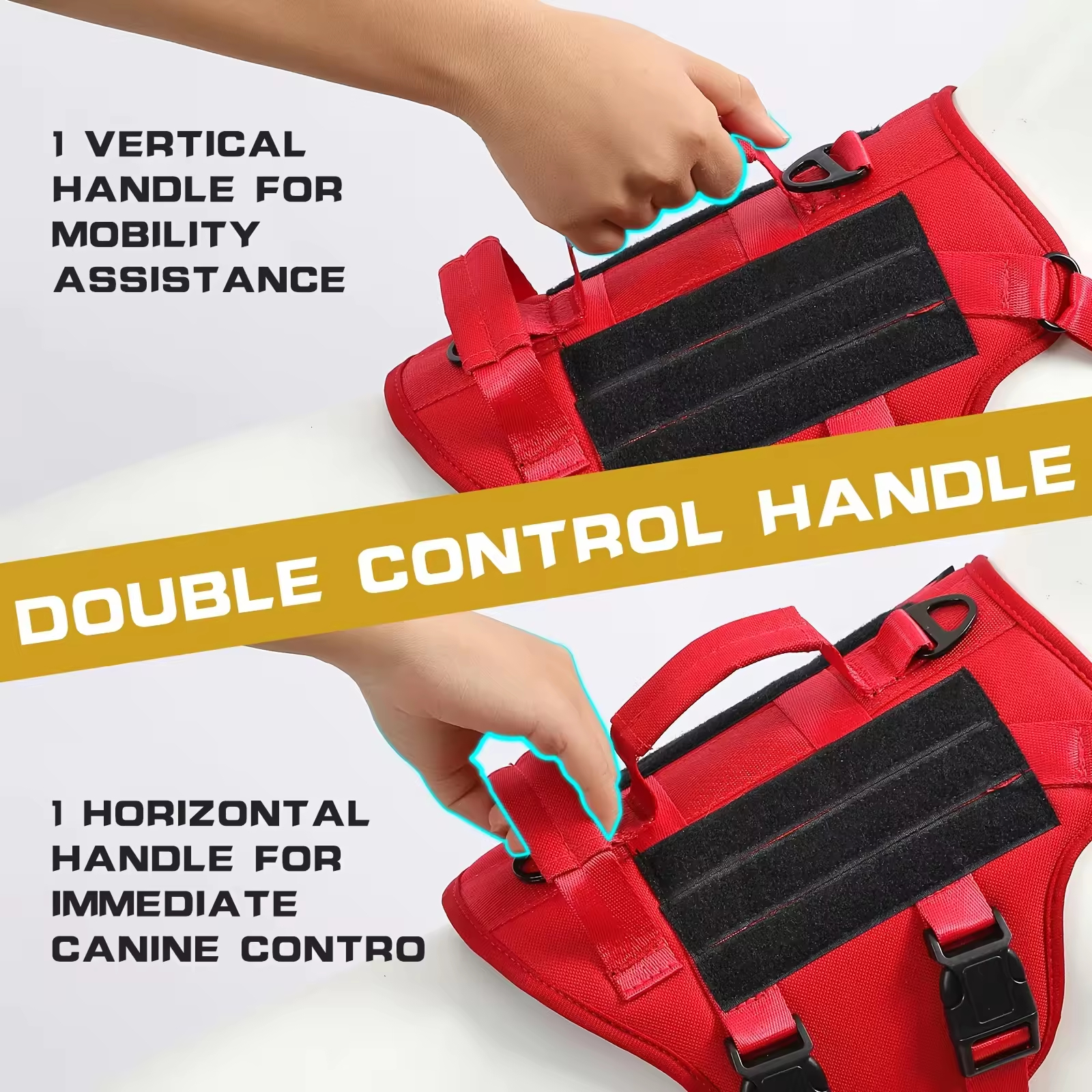 Arnés táctico de servicio para perros de gran tamaño, resistente al calor y duradero en nailon de 1000D con dobles manijas ajustables y reflejante — imagen 9