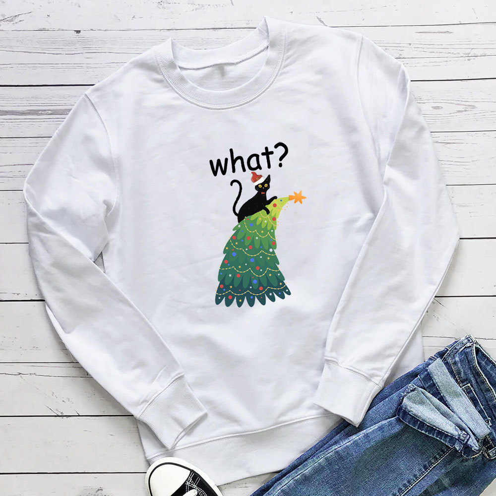 Cat printed Christmas tree printed hoodie — image 3