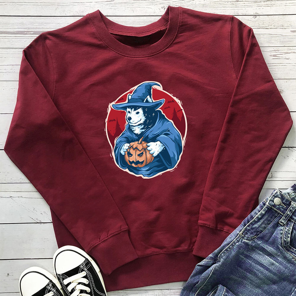 Pumpkin dog printed round neck long sleeved sweatshirt — image 8
