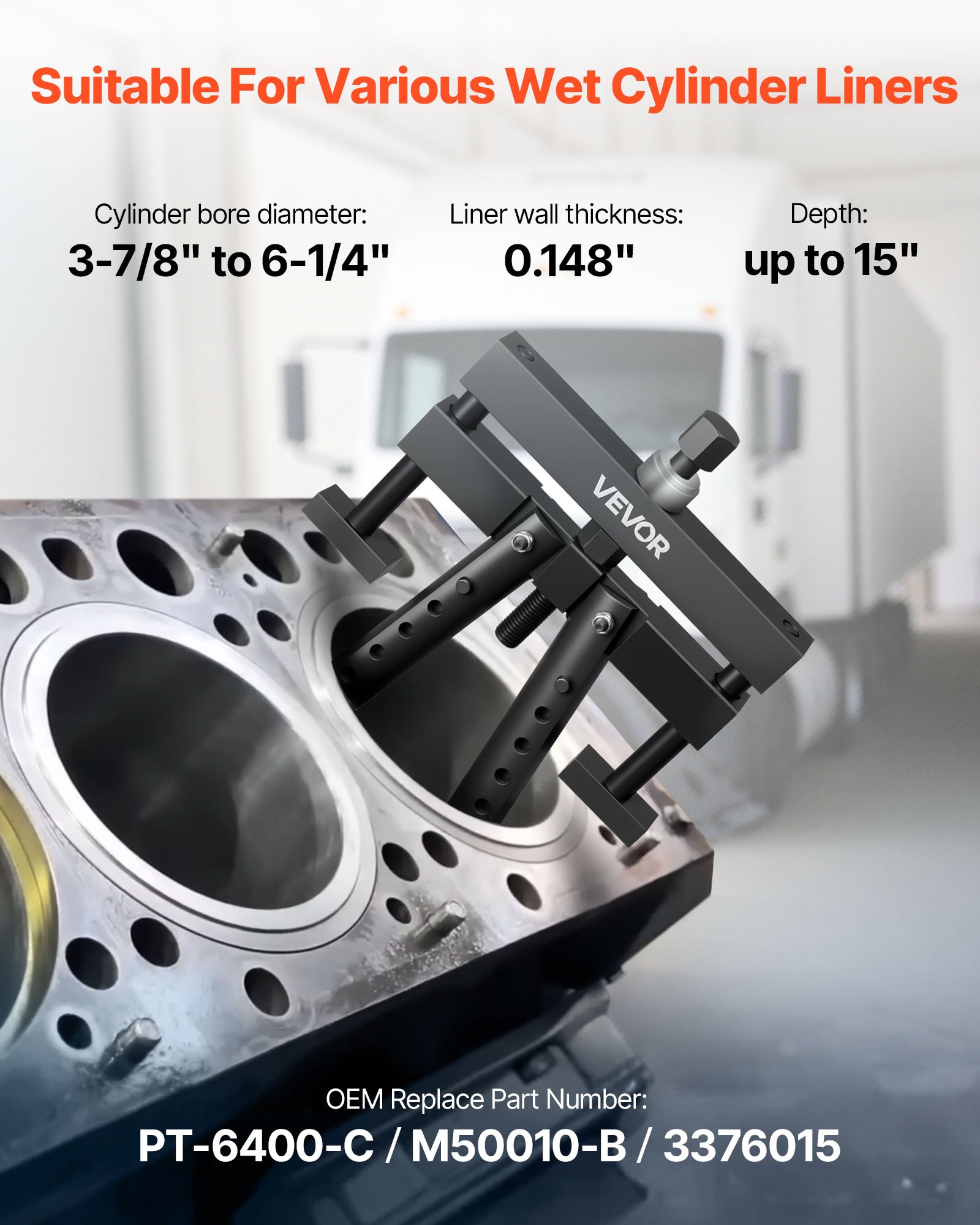 Ajustador Universal de Liner de Cilindro para Mack, Cummins y Cat en Liners Húmedos de 3-7/8'' a 6-1/4'' con Reemplazo PT-6400-C y M50010-B — imagen 2