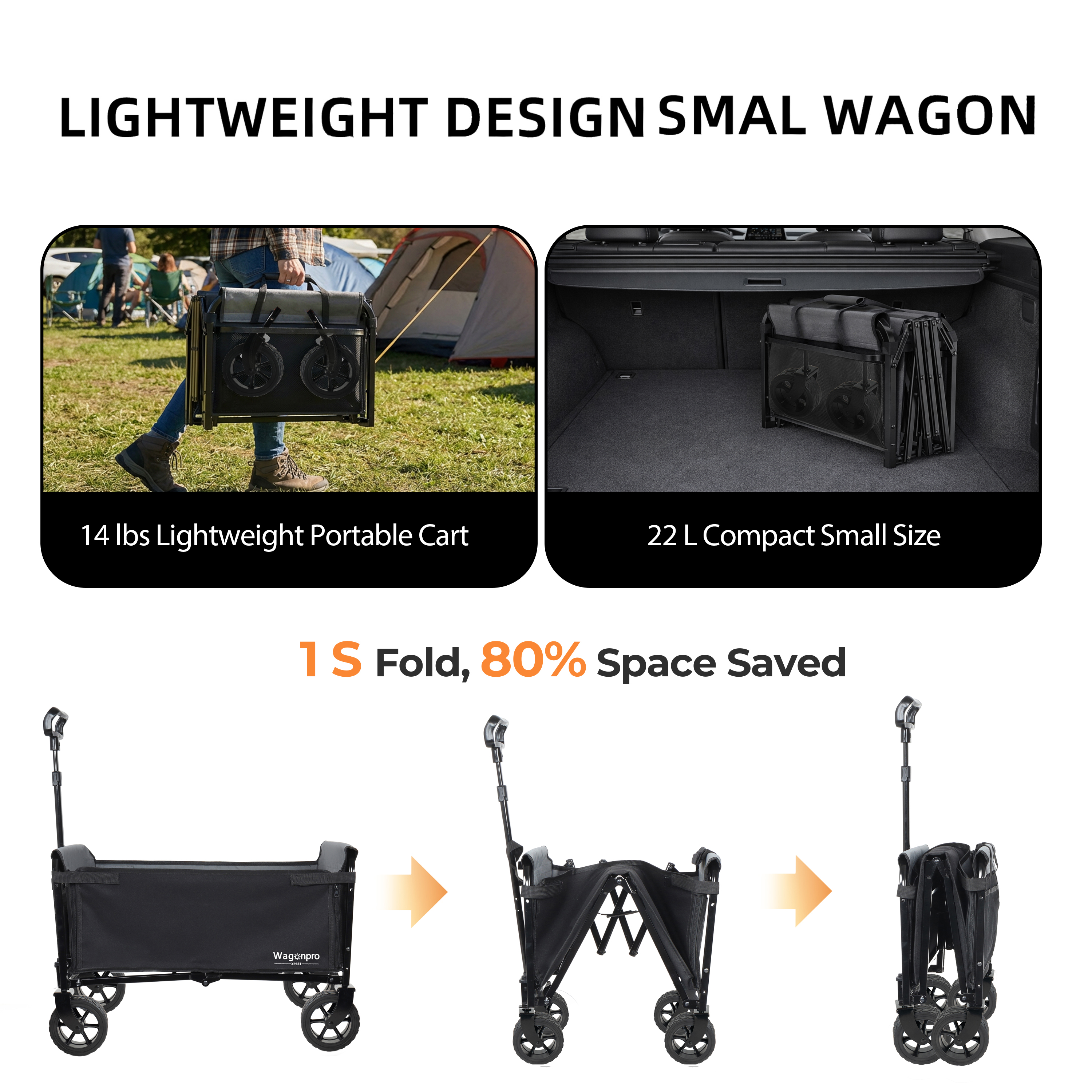 Upgraded 5x2 Wide Wheels All- In- One Convertible Folding Trolley With Full- Side Opening & Dog Leash Versatile Seating & Storage 220Lbs Capacity For Camping Beach Shopping Black — imagen 5