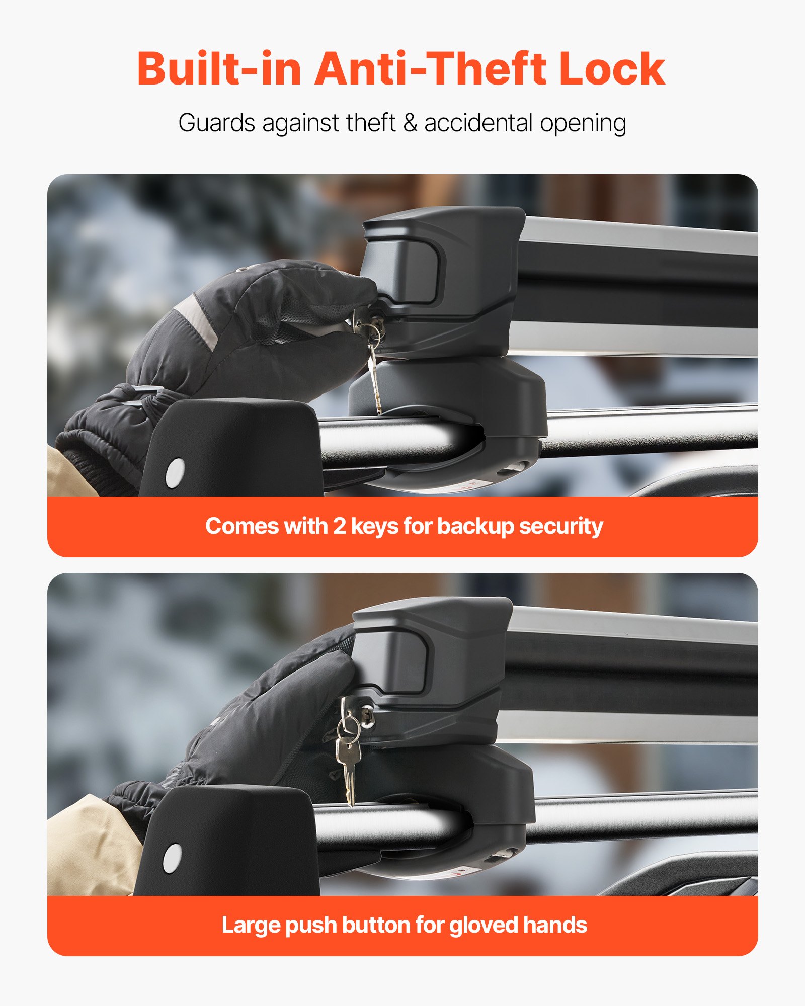 Ski & Snowboard Roof Rack, Carry Up To 6 Pairs Of Skis Or 4 Snowboards, 2 PCS Aluminum Universal Car Roof Rack Top Holder With Lock And Rubber Padding For Fishing Pole Rod, Fit Most Crossbars — image 2