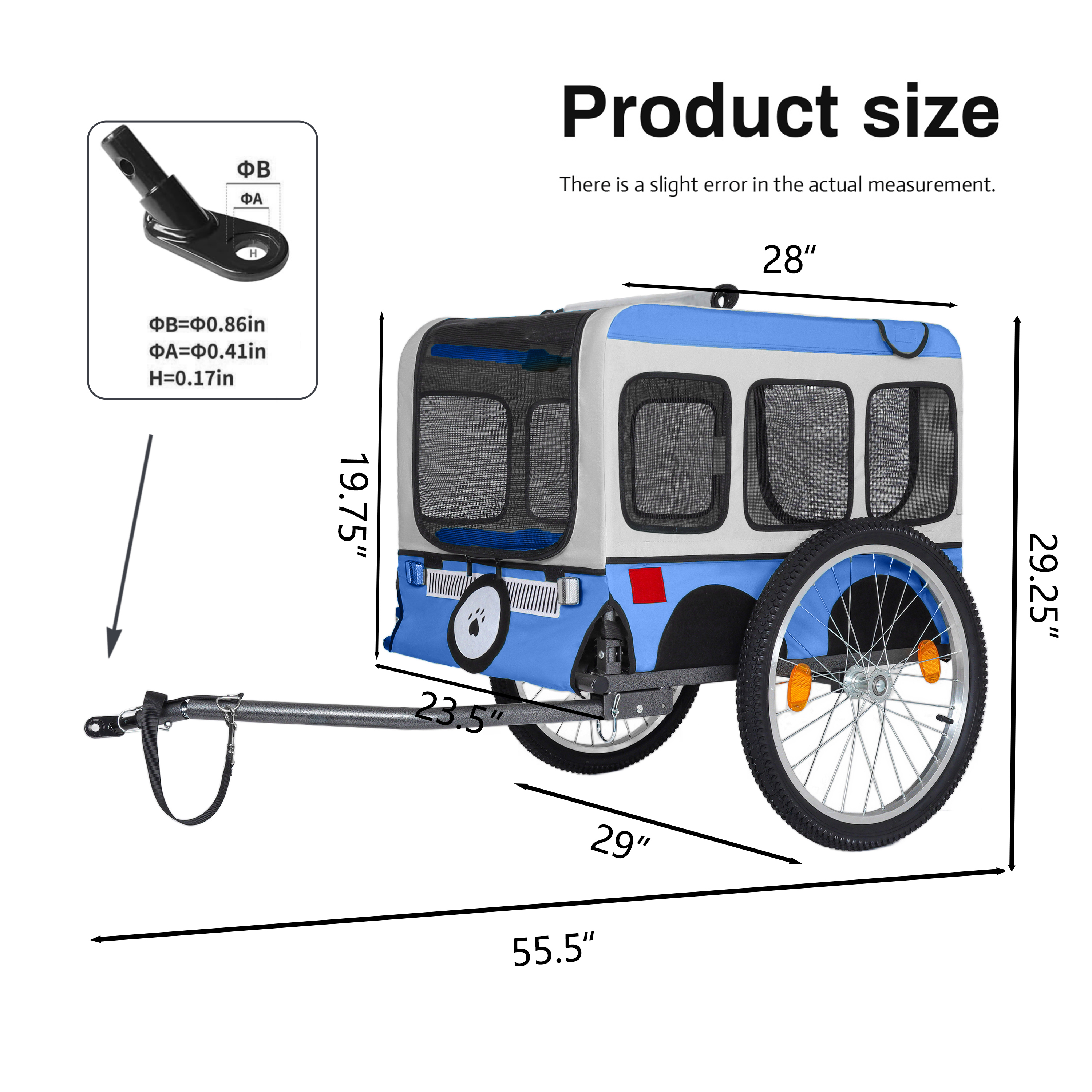 Remolque de Bicicleta Plegable Grande para Perros - Llantas de 20×2 1/8 Pulgadas, Estructura de Acero Resista, Diseño Espacioso, Ciclismo y Aventuras en Terrenos Varios — imagen 8