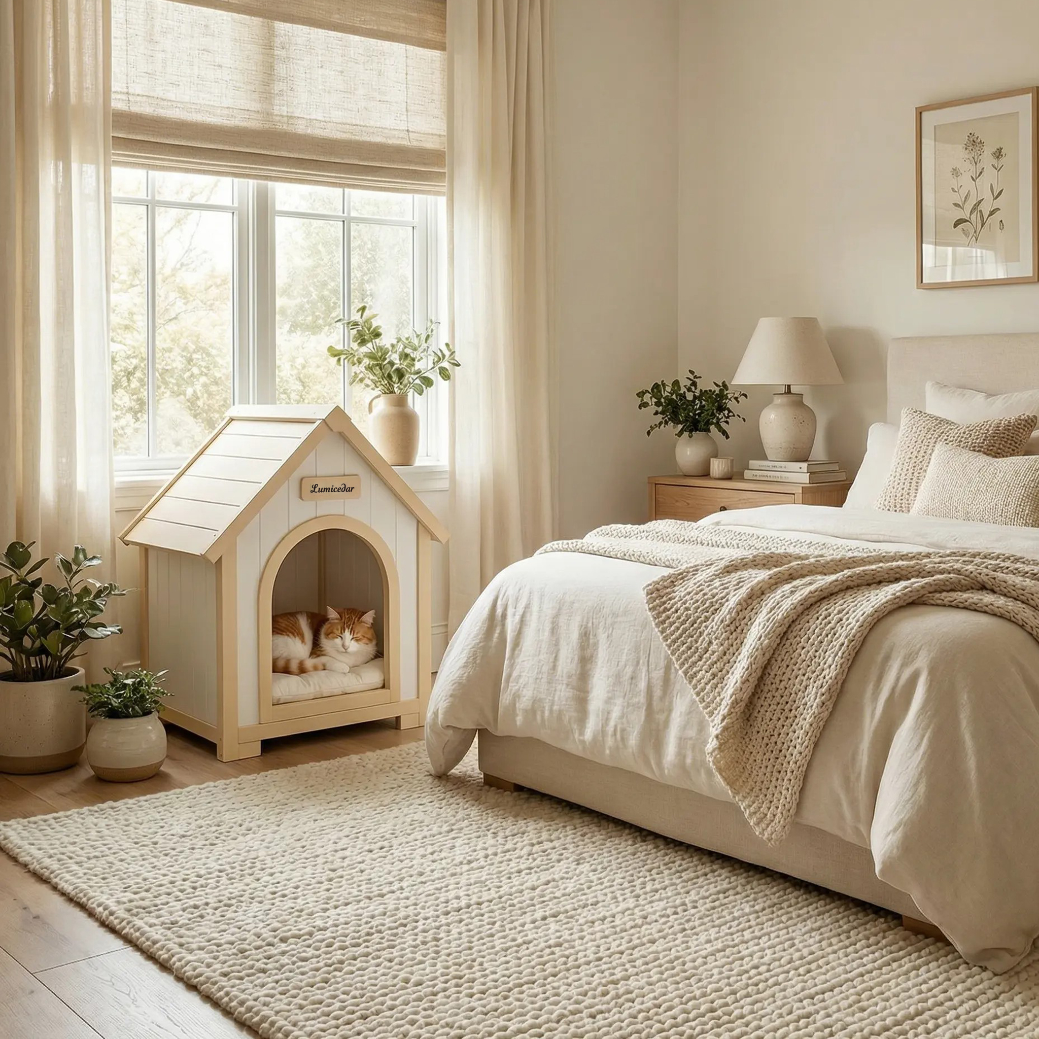 Casa de Perro Moderna en Madera para Interior con Almohadilla EVA – Casa de Animales de Ceder Solida para Pequeños Perros y Gatos — imagen 21
