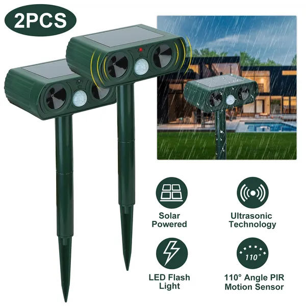Ultrasonic Animal Repeller Solar Powered Motion Sensor Repellent IPX4 Waterproof Outdoor For Farm Garden Yard Repelling Deer Raccoon Cat Dog Rabbit Squirrel Bird — imagen 1