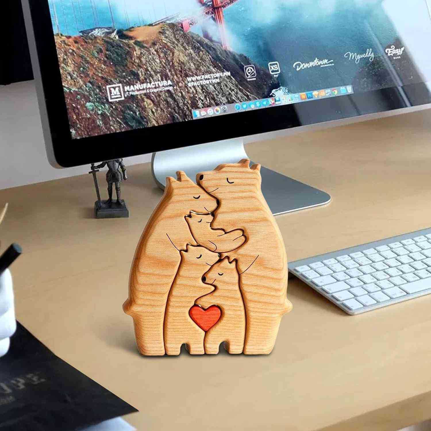 HOMEMADE wooden puzzle mother and child bear mother and child elephant set wooden ornaments — image 3