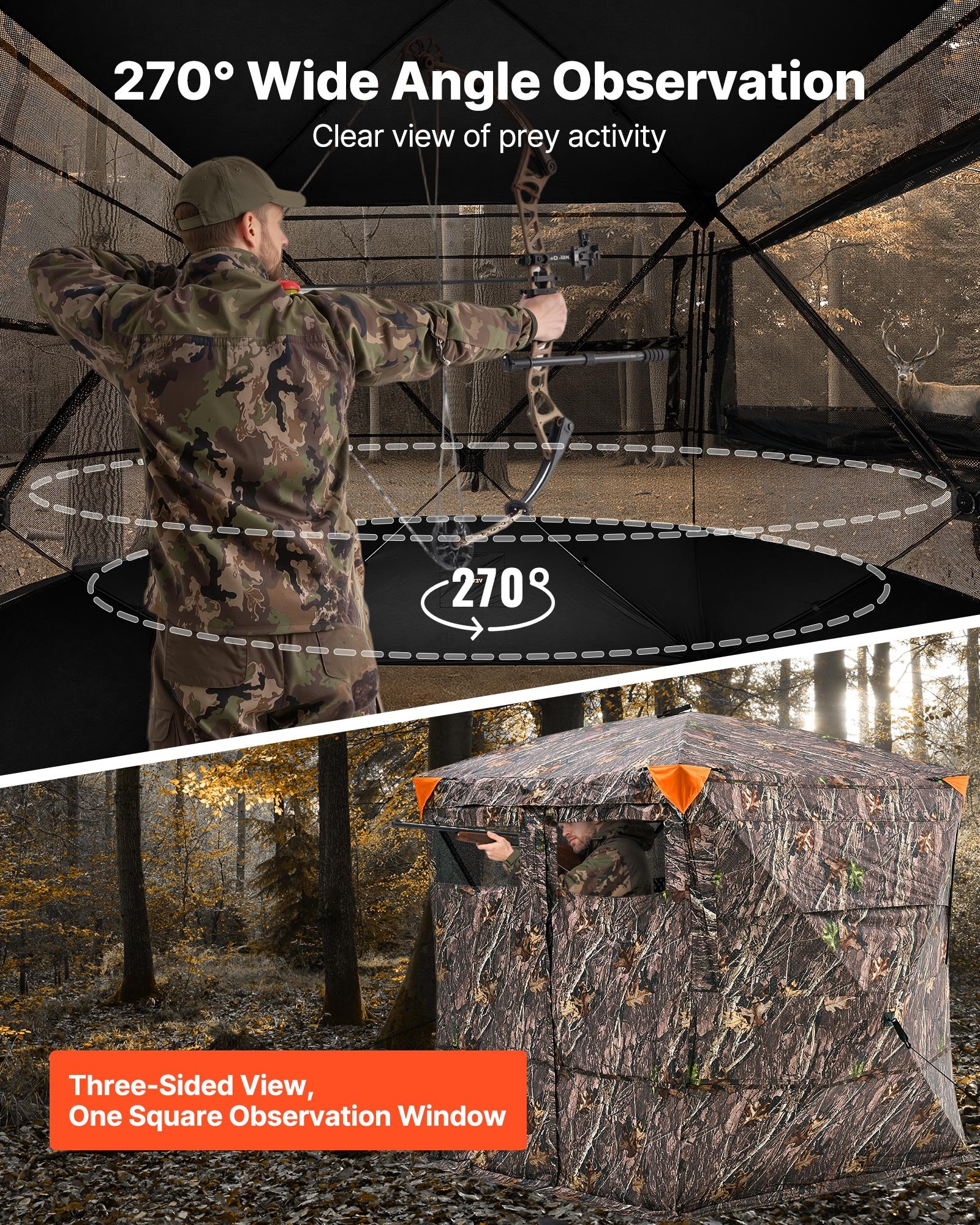 Hunting Blind, 4-5 Person See Through Ground Blinds With Carrying Bag, 270 Degree Portable Camouflage Tent, Durable Concealed Shelter With Silent Magnetic Door And Window, For Turkey And Deer — imagen 3