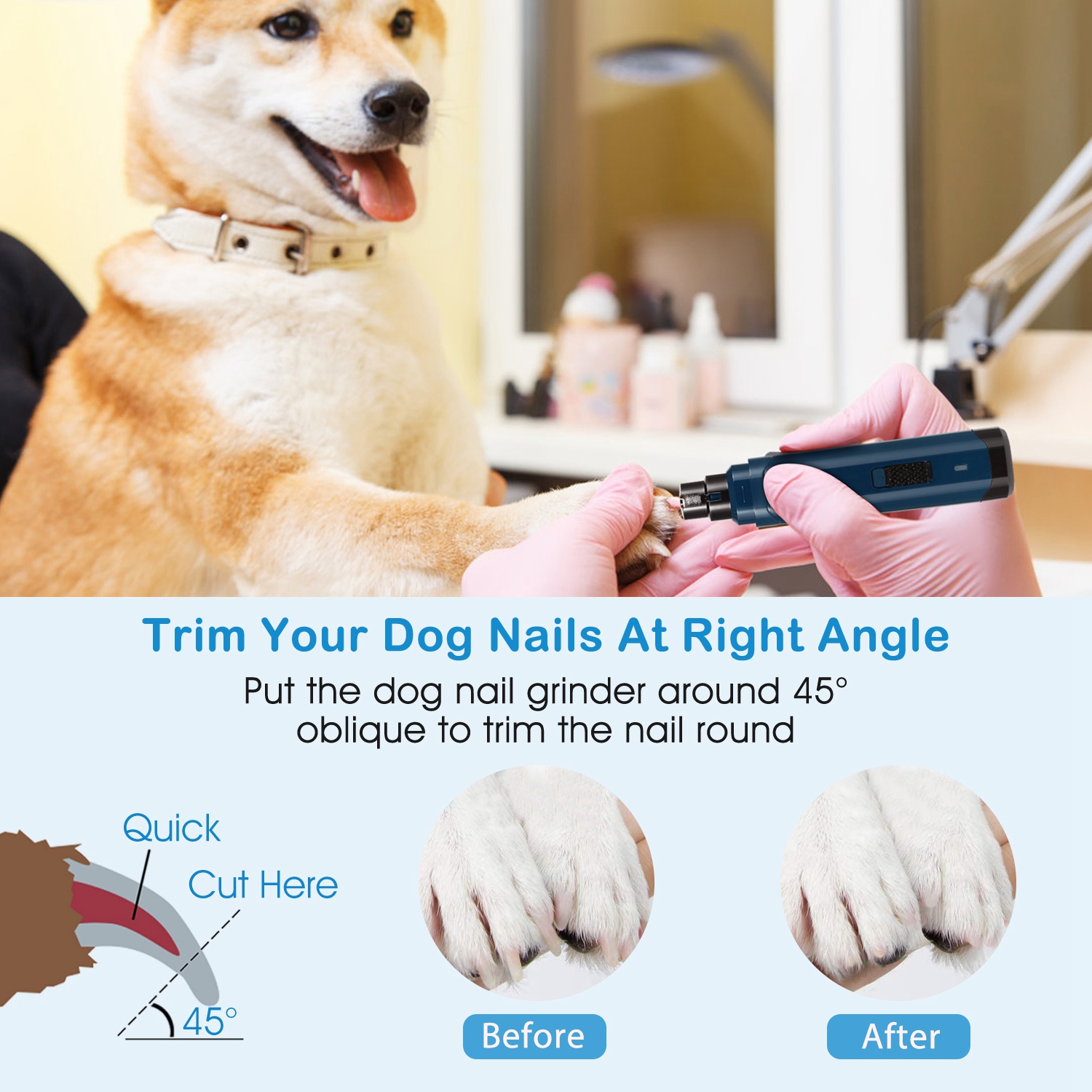 Afilador de Uñas Caninas 2 Velocidades Silencioso Recargable USB Triturador de Uñas para Mascotas Corte Preciso y Suave para Perros Pequeños, Medianos y Grandes y Gatos — imagen 3