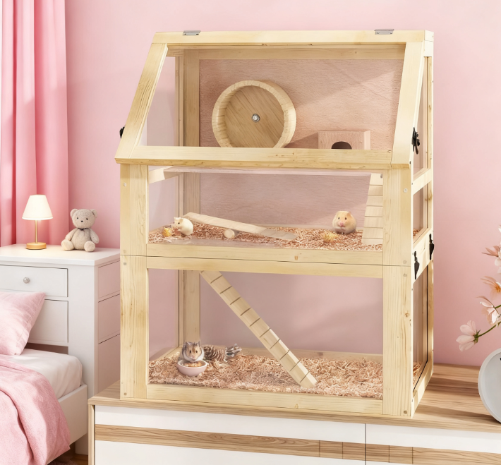 Jaula de Madera para Hámster de 3 Niveles — imagen 1
