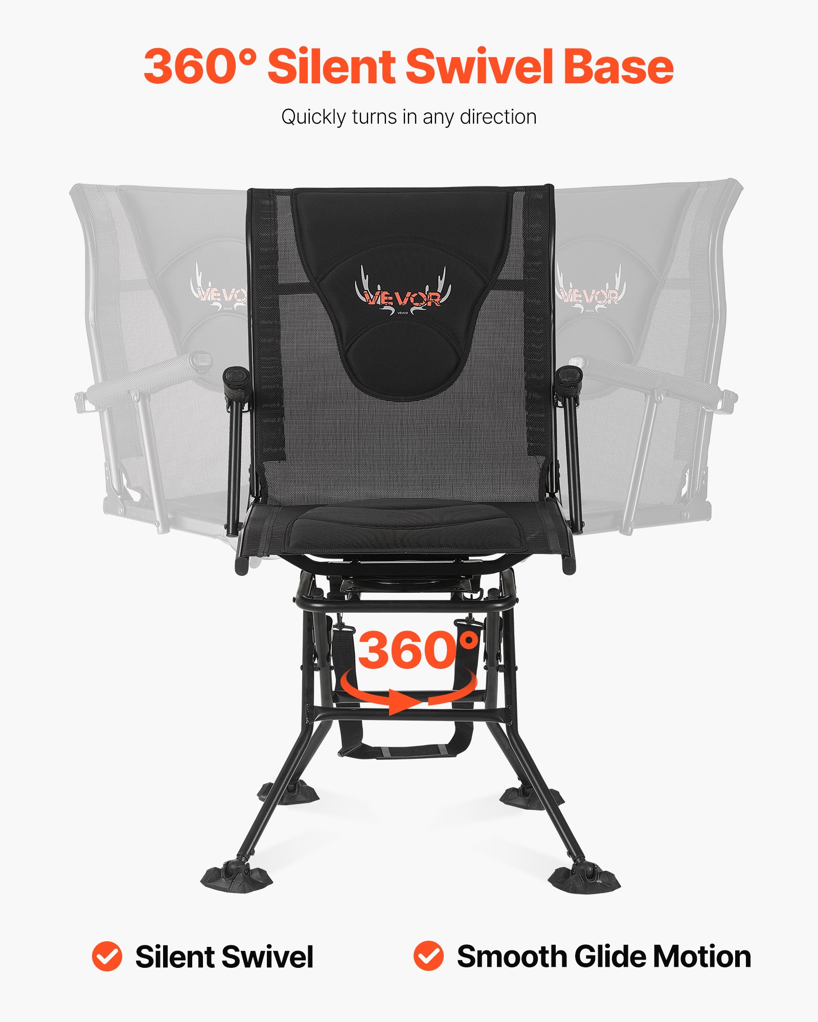Hunting Chair, 360° Silent Swivel, Foldable Portable Blind Chair, Heavy-Duty Steel Frame Ground Stool Seat, With Armrests, Adjustable Carry Strap, Anti-Sink Feet, 300 Lbs Capacity For Fishing — imagen 2