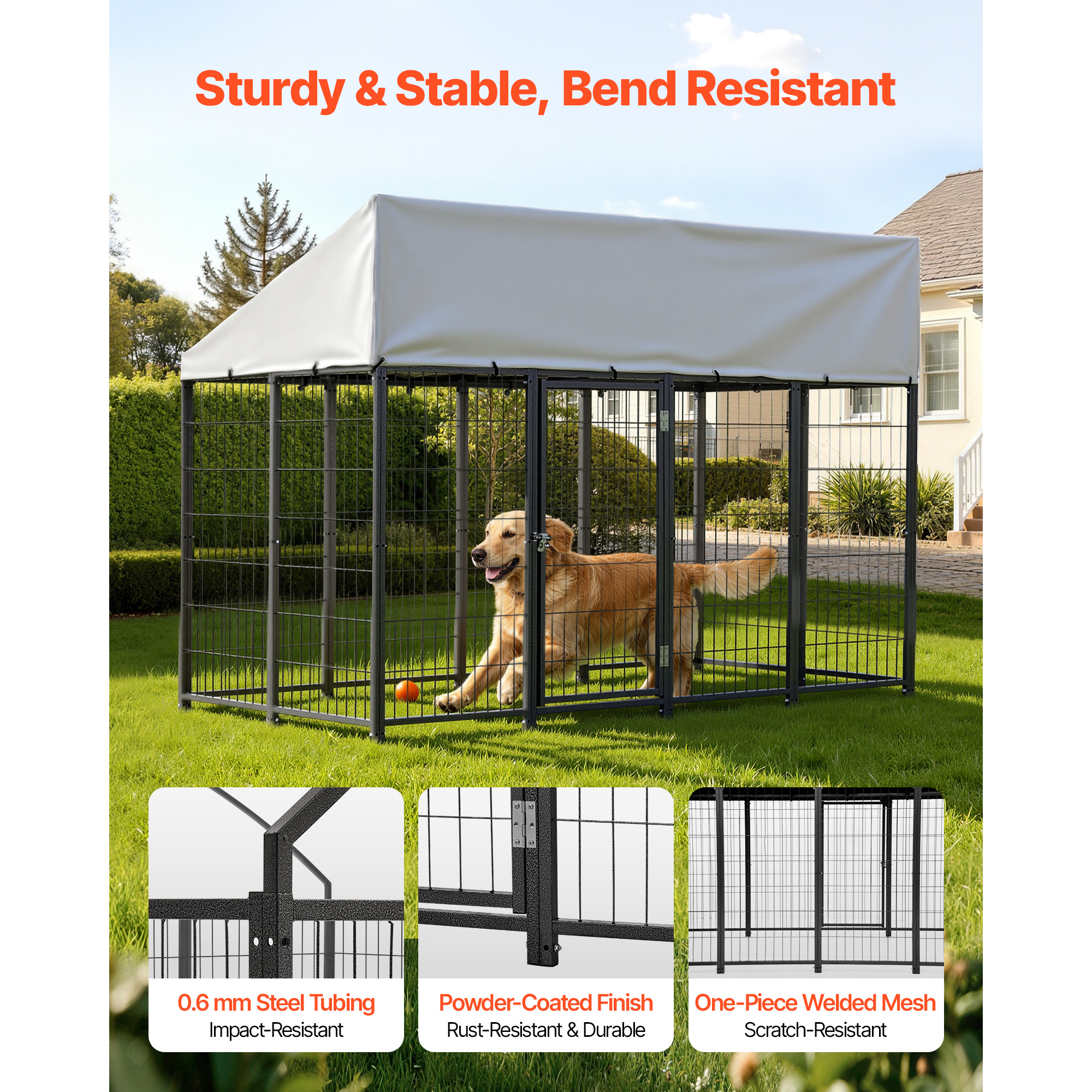 Cubo para Perros al Aire Libre, 7.87 x 3.94 x 5.4 pies Gran Cubículo con Cerradura Segura, Recintos para Perros Exteriores con Techo Resista UV y Resistente a Agua, Caja Pesada para Perros Grandes — imagen 5