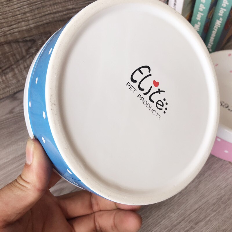 Pet Dog Beautiful Ceramics Pink Blue Dot Pattern Bowl Dog Cat Drinking Eating FeederS BW761 — image 6