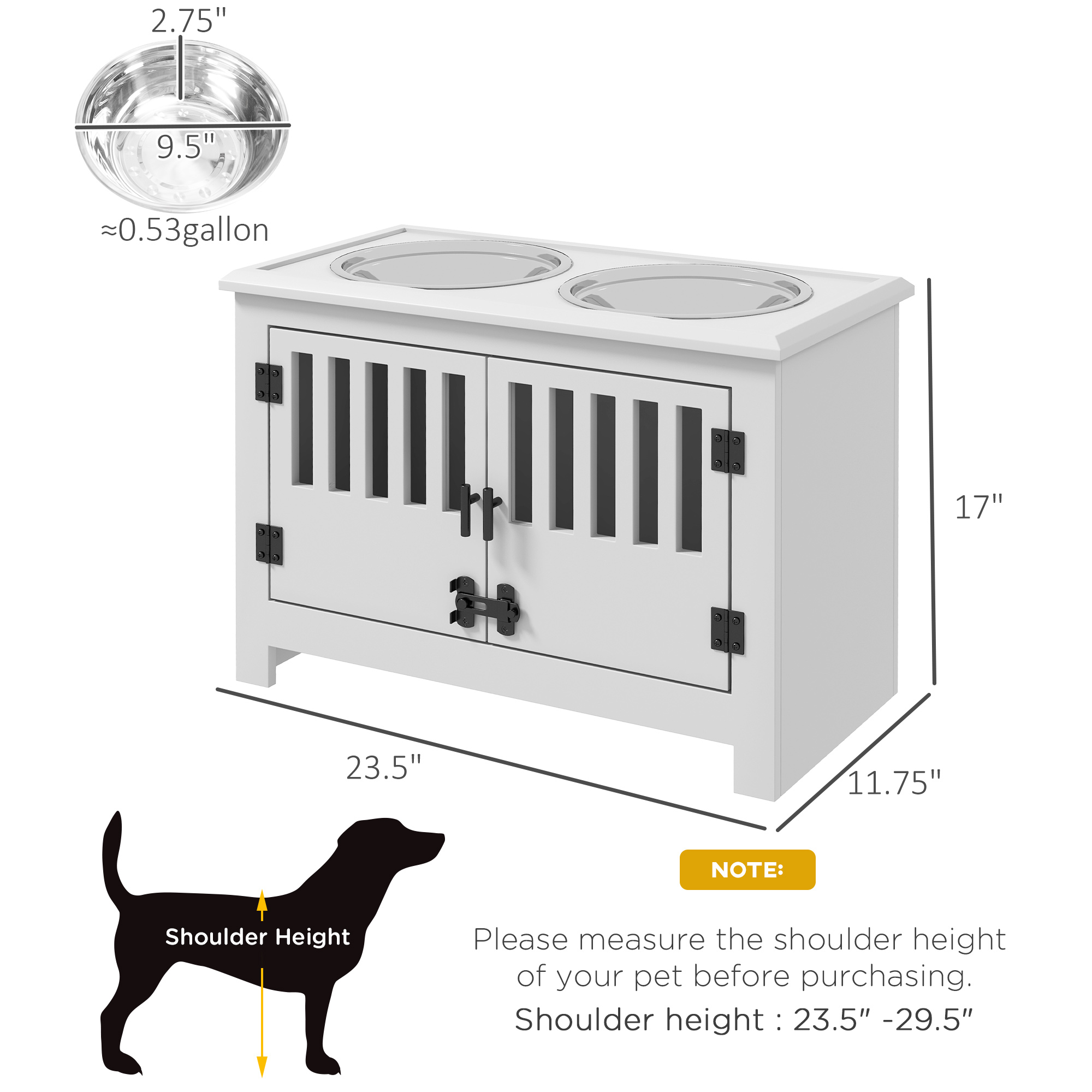 Dog Food Storage Cabinet with Bowls & Dog Feeding Station, White — image 8