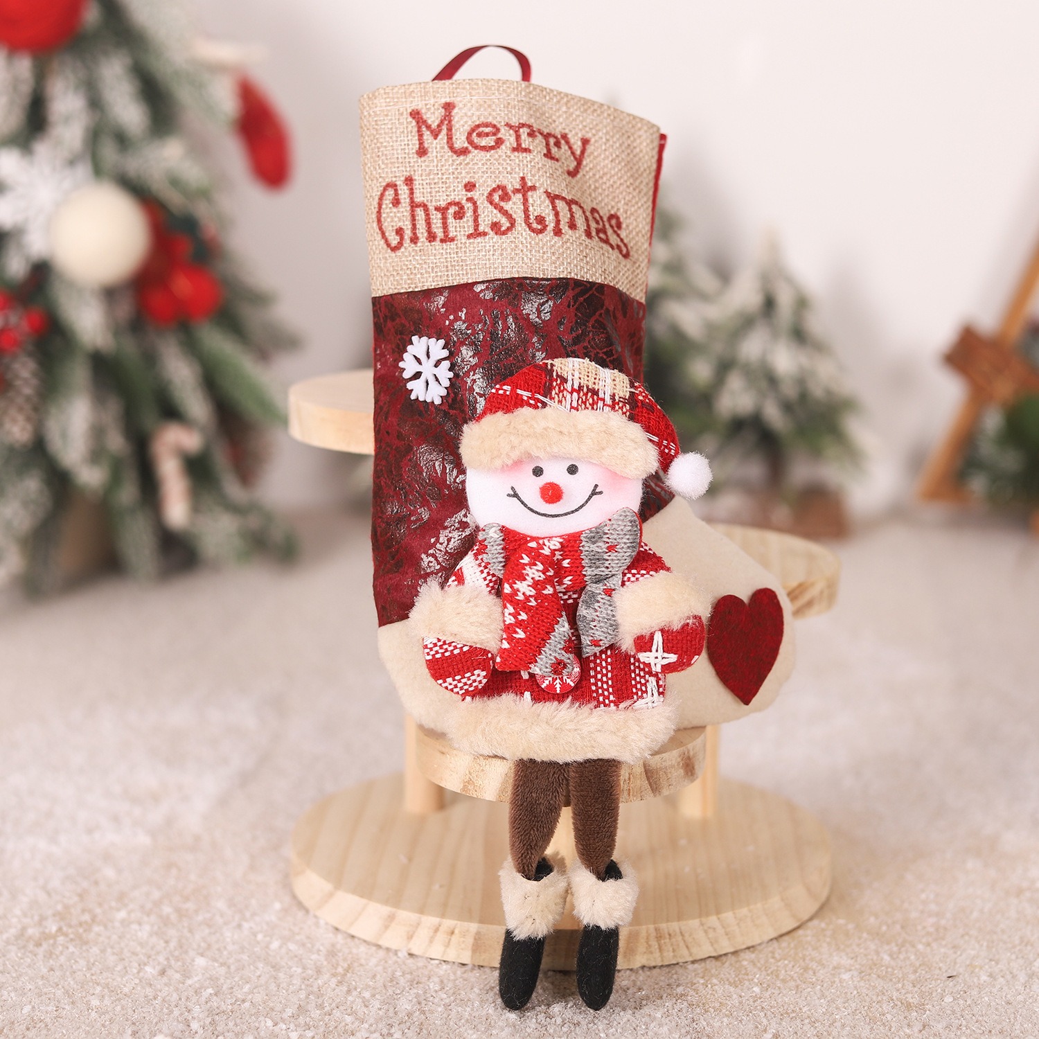 Christmas Children's Gift Linen Checkered Gift Bag Long Leg Old Man Snowman Elk Doll Christmas Socks — image 6