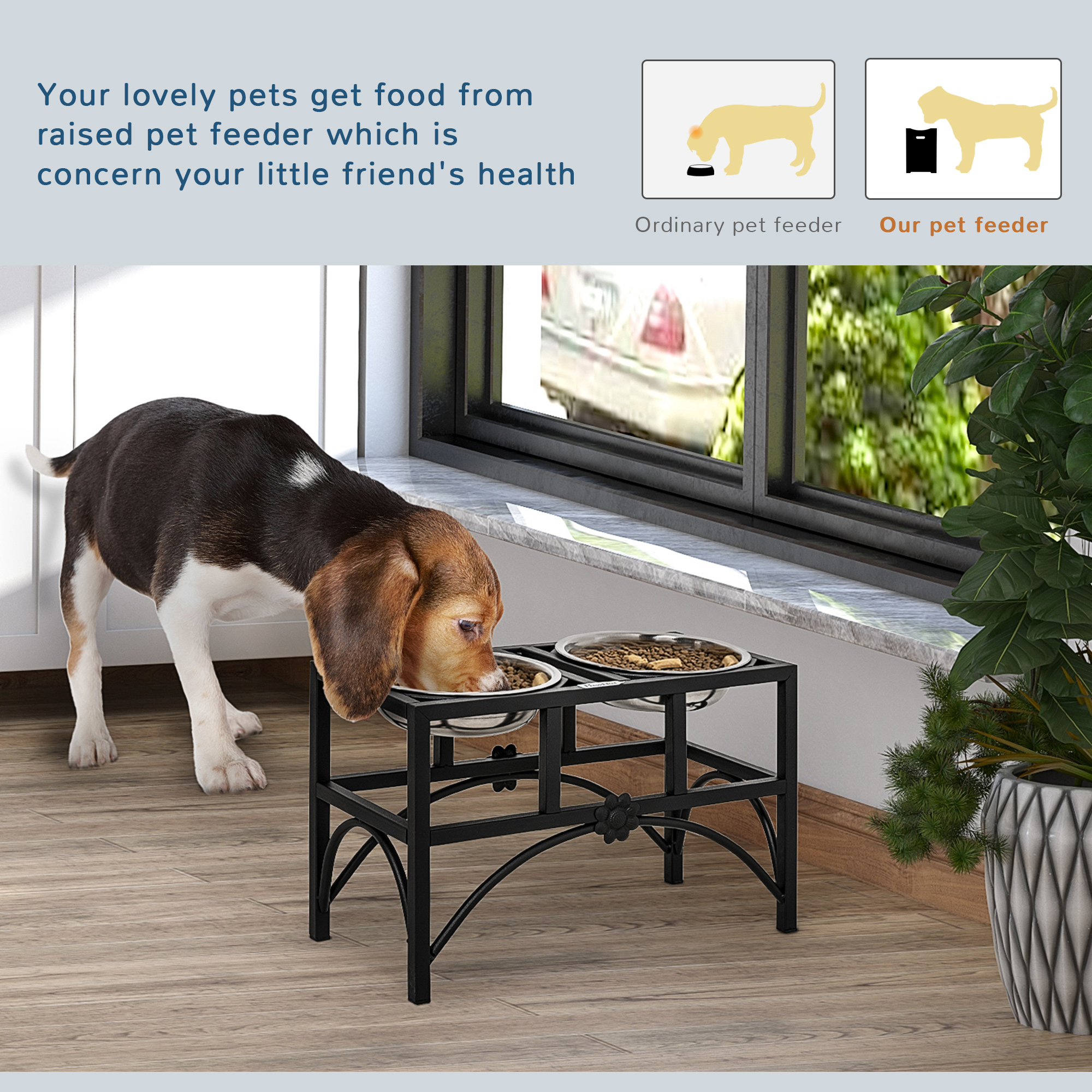 Estación de alimentación elevada para perros con dos tazas de acero inoxidable de 43 cm — imagen 5