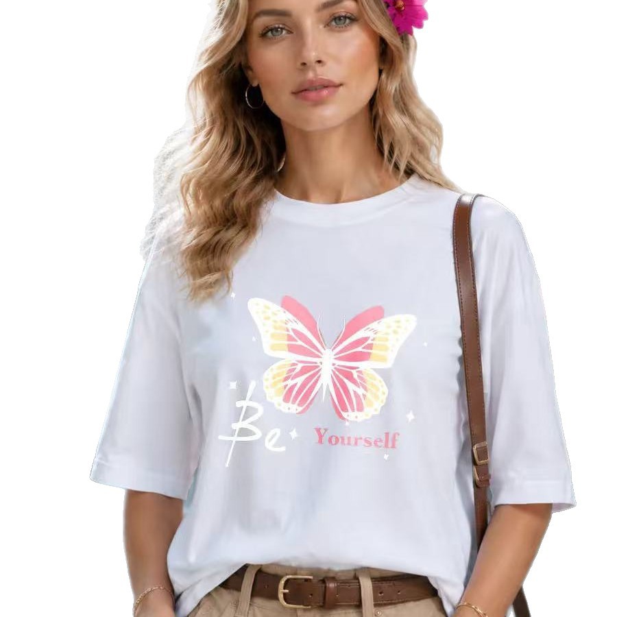 Butterfly pattern loose short sleeved T-shirt — image 1