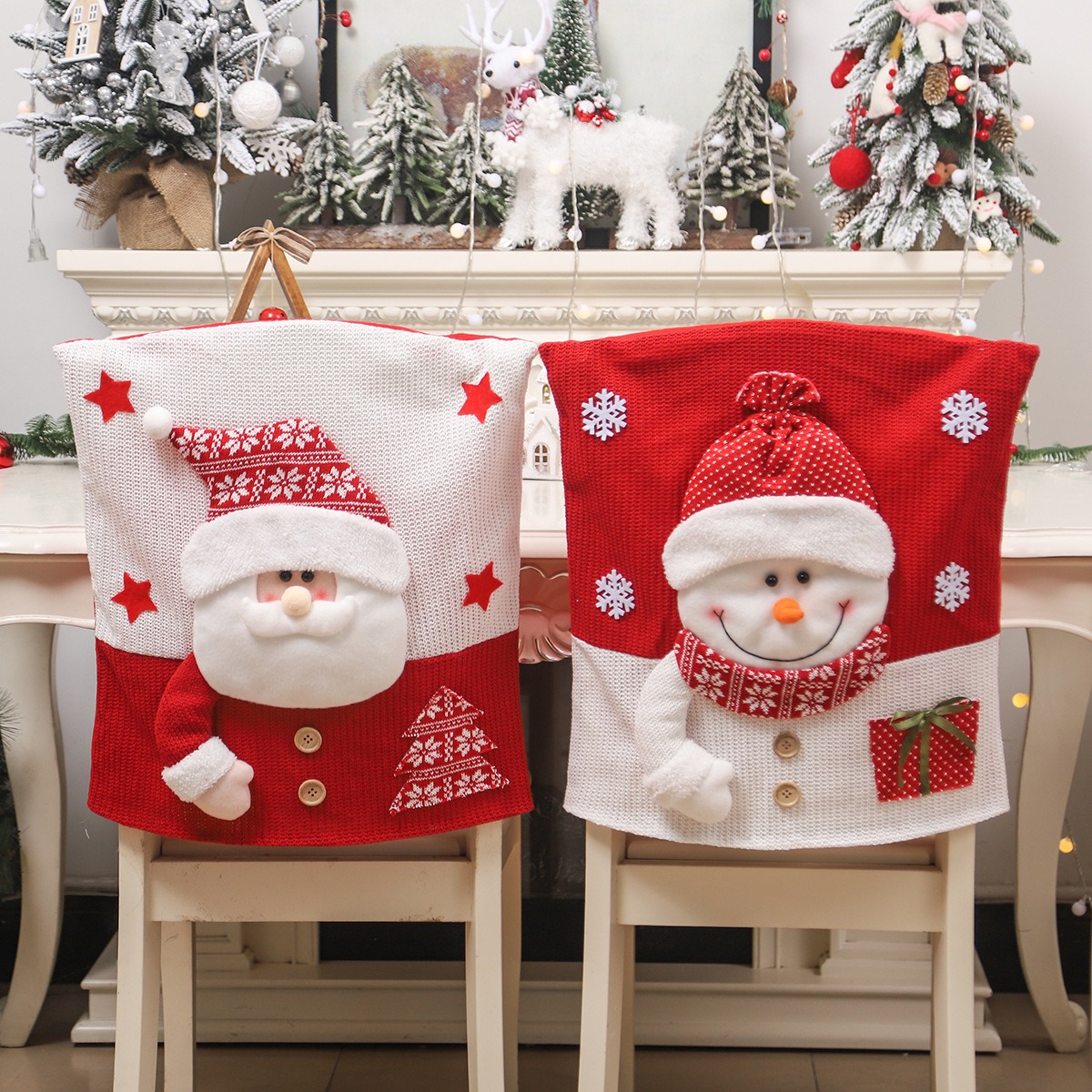 Elderly snowman deer knitted fabric three-dimensional figurine chair cover table and chair cover restaurant decoration — image 7