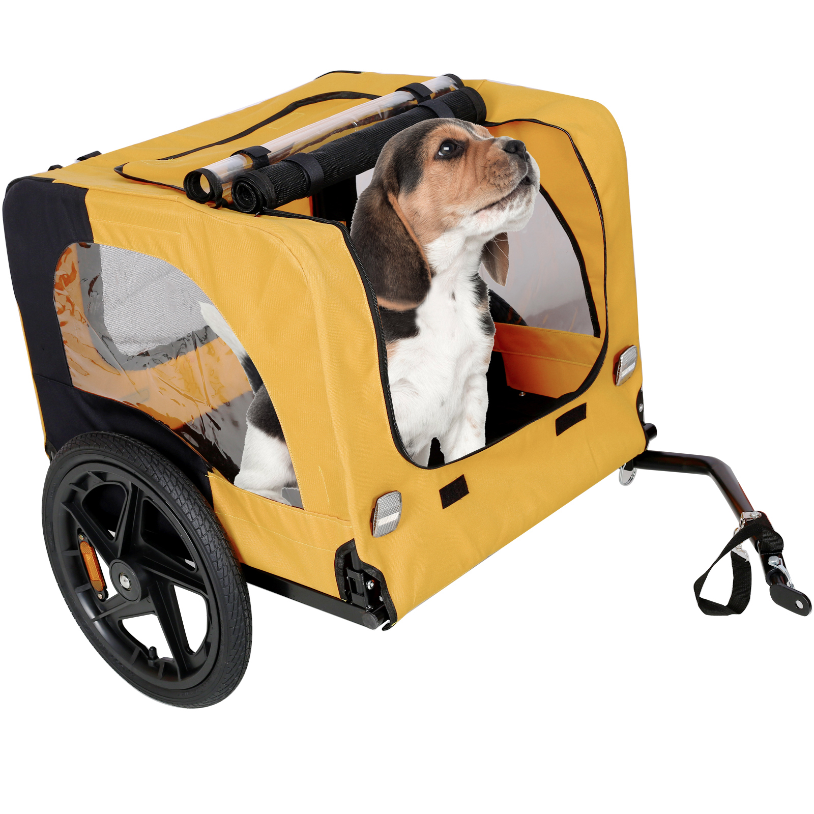 Yellow Outdoor Heavy Duty Foldable Practical Pet Stroller Dog Carrier With Bicycle Tow — image 6