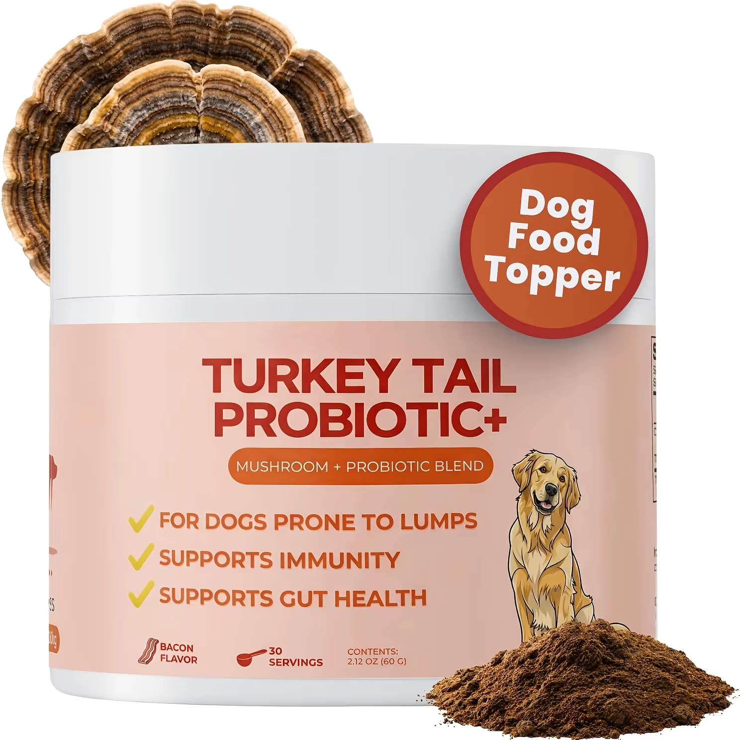 Turkey tail mushroom dog food sprinkle, bacon flavored pet food supplement, easy to sprinkle into daily feeding, 30 servings — image 3