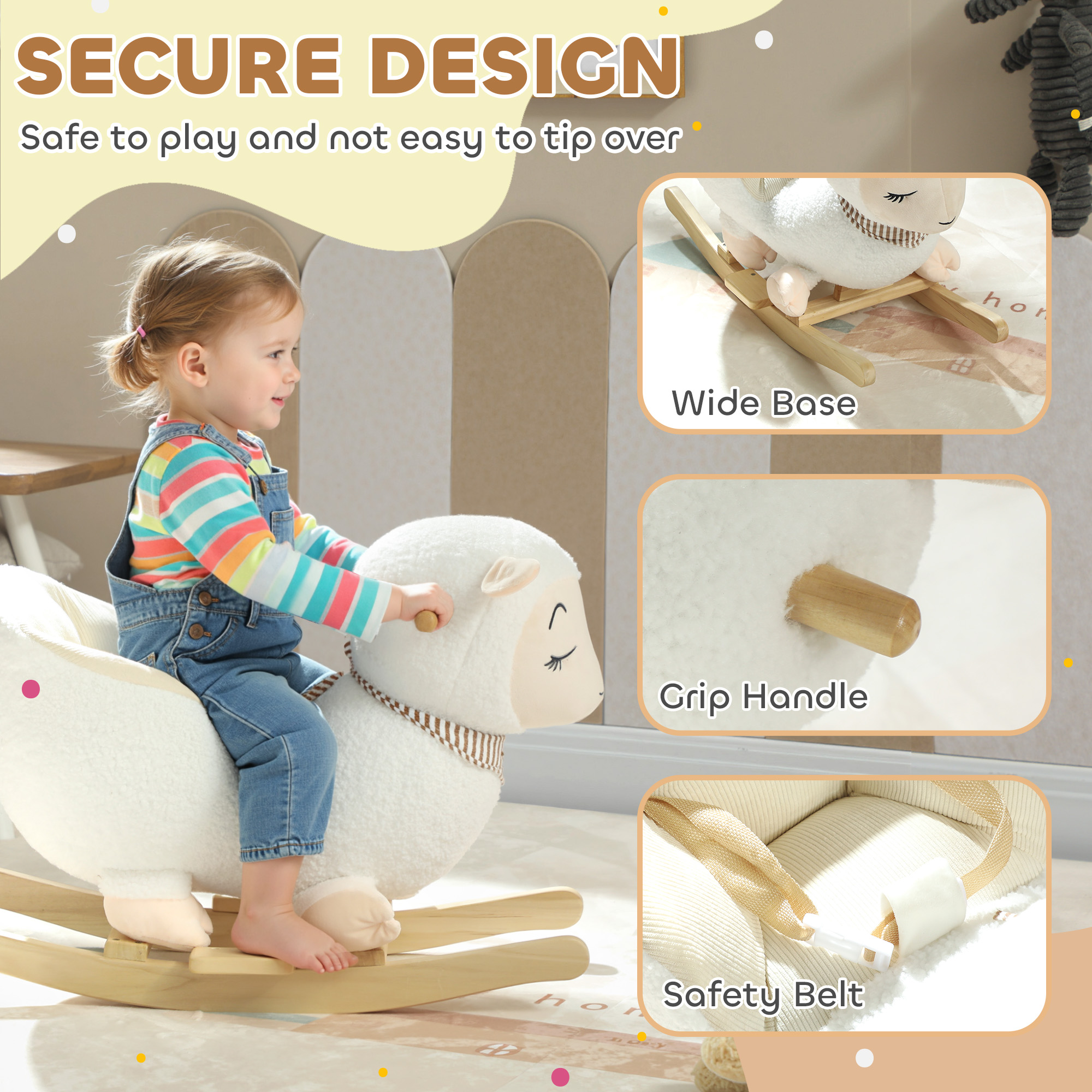 Caballo de Roca para Bebés, Oveja que Canta con Canción de Cuna para Niños de 18-36 Meses, Blanco — imagen 3