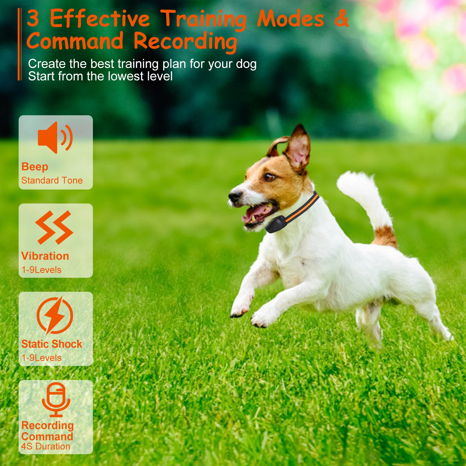 Collar de Adiestramiento para Perros IP65 Resistente al Agua con Voz, Vibración y Corrección Eléctrica - 3 Canales, Transmisor Recargable con Grabación y Bloqueo de Teclado — imagen 3