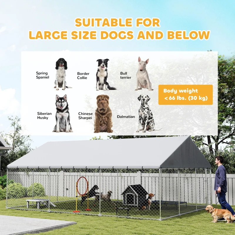 Heavy Duty Outdoor Dog Kennel With Waterproof Roof, 2 Secure Latches, Chain Link Dog Run For Backyard, 20' X 15' X 8', Multiple Packages — imagen 10