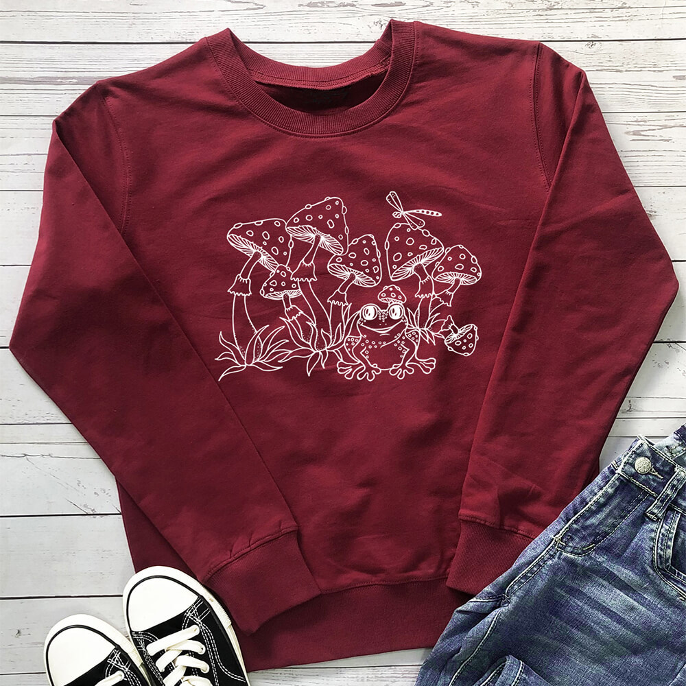Mushroom Frog Cartoon Printed Hoodie — imagen 8
