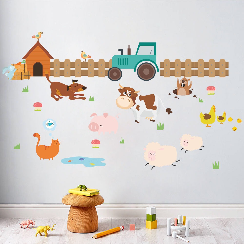 Decoración de pared para habitación infantil con tema granja de vacas, adhesivo de línea de base para sala de estar y dormitorio — imagen 1